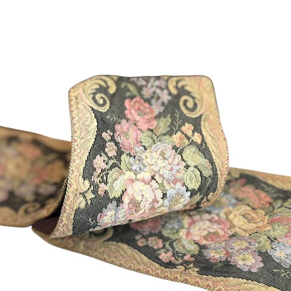 Vintage Floral Tapestry Bell Pull 54" Wall Hanging Brass Hardware Victorian Era - Picture 12 of 16